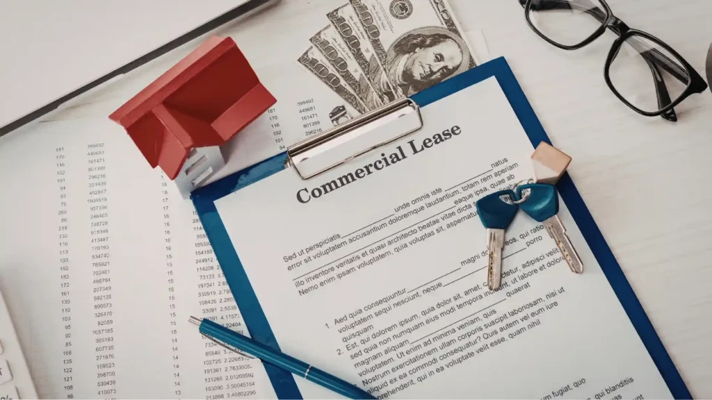 Commercial lease UK agreement being reviewed by landlord and business tenant before signing