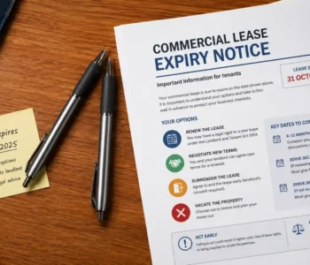 commercial lease expiry — business tenant reviewing lease end options with solicitor