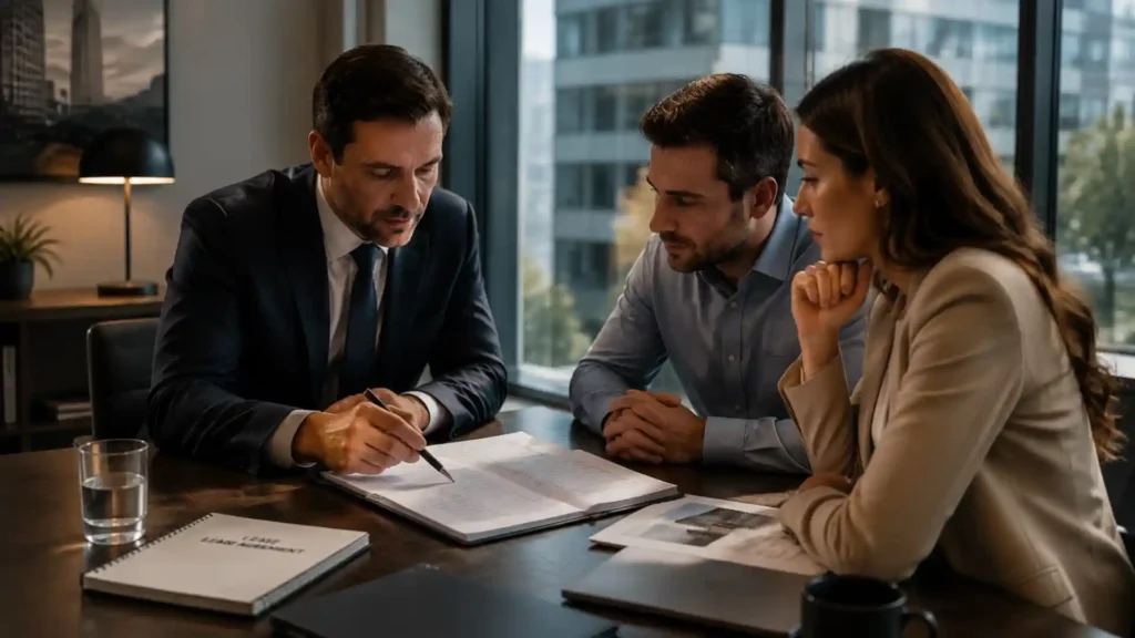 Commercial landlord and tenant reviewing a dilapidations claim schedule at lease end