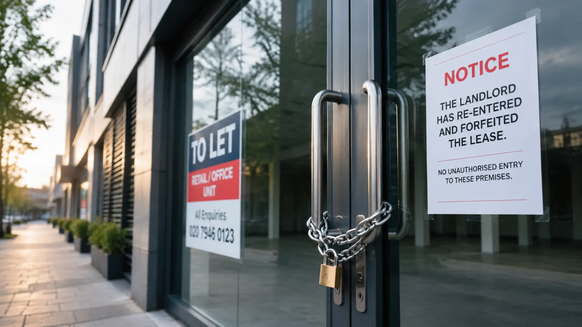 forfeiture of a commercial lease — locked commercial premises with notice on door