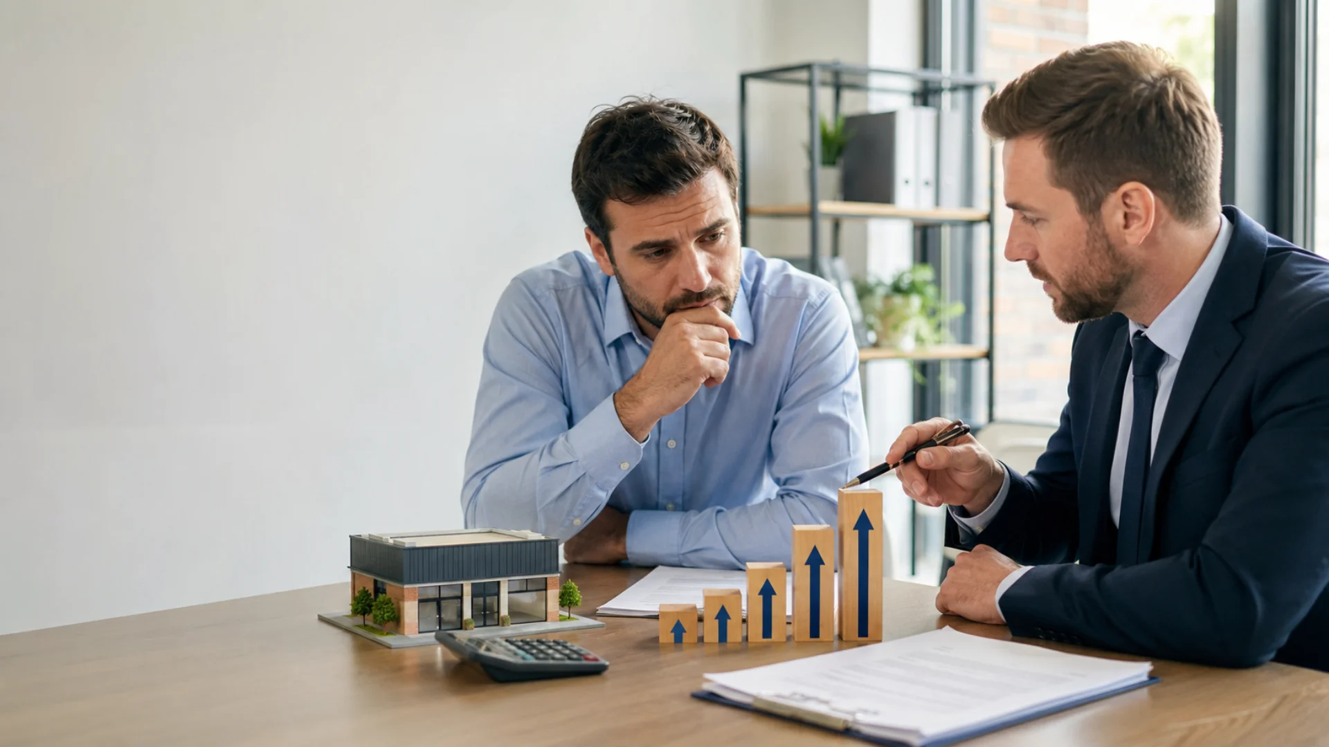 Upward-only rent review clause — solicitor and tenant reviewing commercial lease agreement documents